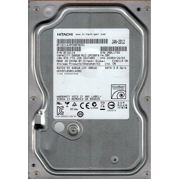 Hitachi HCS5C1050CLA382 P/N: 0F16114 MLC: JPC50FB 500GB