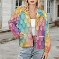 thumbnail image 3 of Jackets for Women Winter Coat Jackets Flannel Stand Collar Jacket(Rainbow Mermaid Scales,Size:S-4XL), 3 of 7