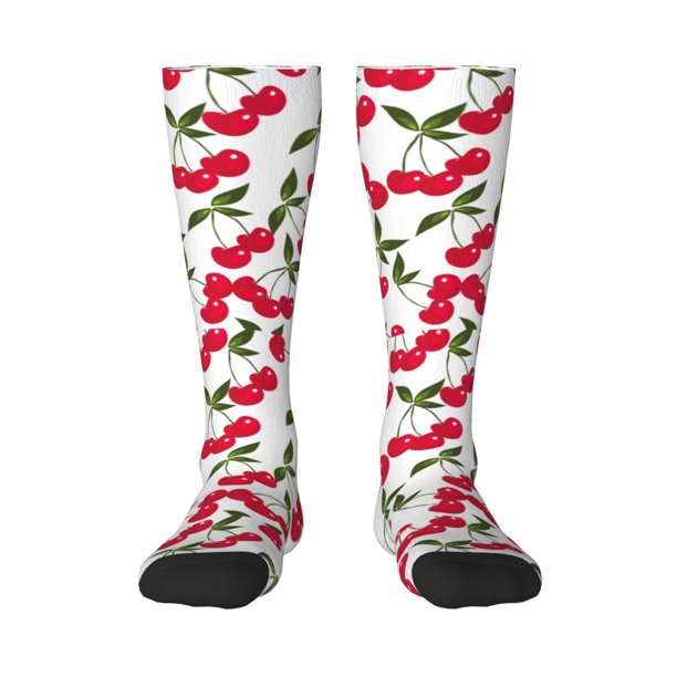 Fotbe Cherry Calcetas Divertidas Estampadas para Hombre y Mujer, Calcetas de Algodón hasta la Rodilla para Caminar, Correr, Enfermería y Embarazo