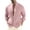 Pink, variant on Men Long Sleeve Mandarin Collar Textured Linen Button Down Shirt Double Row Metal Button Placket Rollable Cuff Curved Hem Loose Wrinkle Free Vacation Casual Blouse Pink L