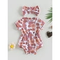 thumbnail image 2 of One opening Baby Girls Summer Jumpsuit Set Floral/ Rainbow Print Short Sleeve Romper with Bow Headband Outfits, 2 of 8