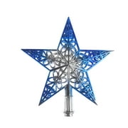 Hollowed-out Christmas Tree Sparkle Star Glittering Hanging Xmas Tree Topper Decoration Ornaments Home Decor (Silvery Blue)