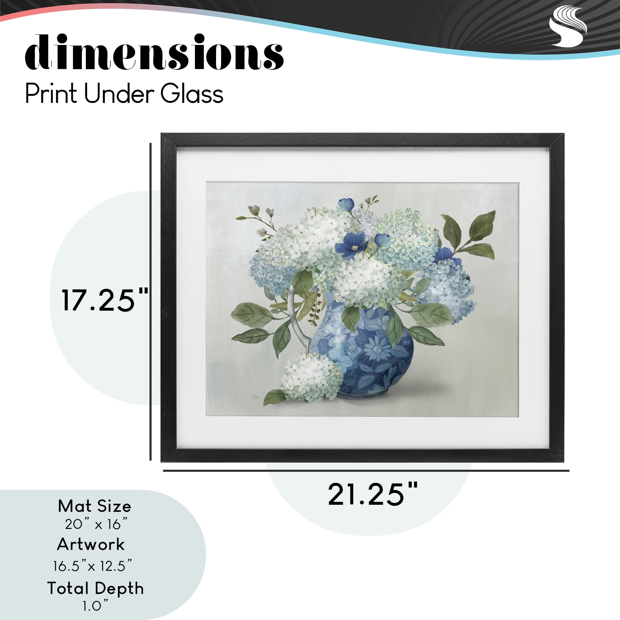 Stupell Industries Ornate Vase with Hydrangeas Black Framed Print Under Glass, design by Nan