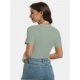 thumbnail image 4 of Women's Crew Neck Ribbed Fitted Shirt Basic Short Sleeves Summer T Shirt Tops, 4 of 7