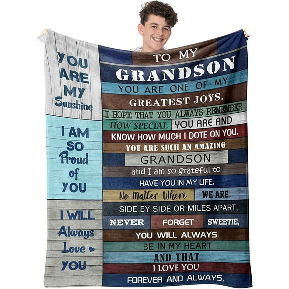 LHSHID Grandson Blanket Gift from Grandma Flannel Blanket for Grandson Birthday or Graduation 50x60in