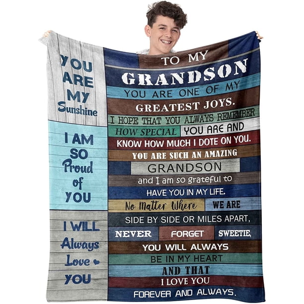 LHSHID Grandson Blanket Gift from Grandma Flannel Blanket for Grandson Birthday or Graduation 50x60in