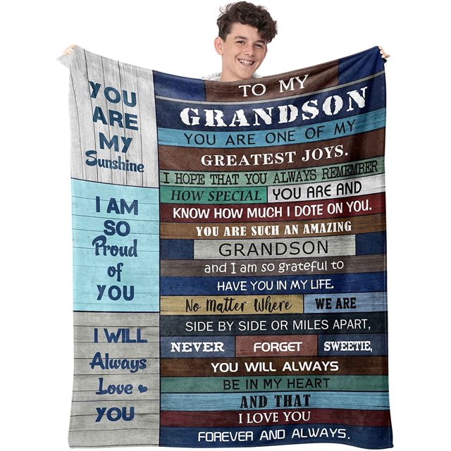 LHSHID Grandson Blanket Gift from Grandma Flannel Blanket for Grandson Birthday or Graduation 50x60in