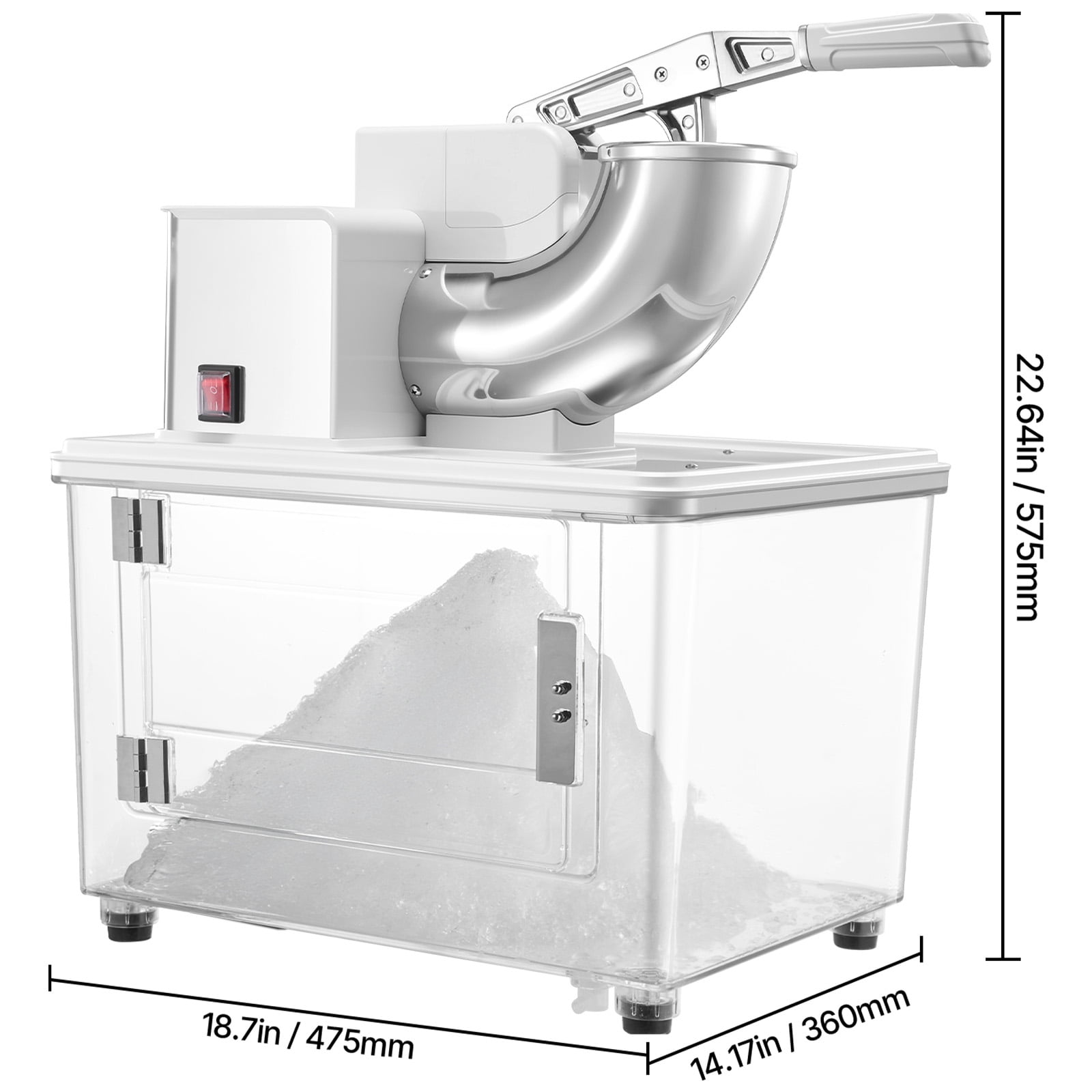 KFFKFF Commercial Ice Crusher 661LBS/H, 350W Electric Snow Cone Machine with 4 Blades, 1400RPM Stainless Steel Shaved Ice Maker with 11 Gal Ice Storage, Ideal for Homes, Restaurants, and Bars, White