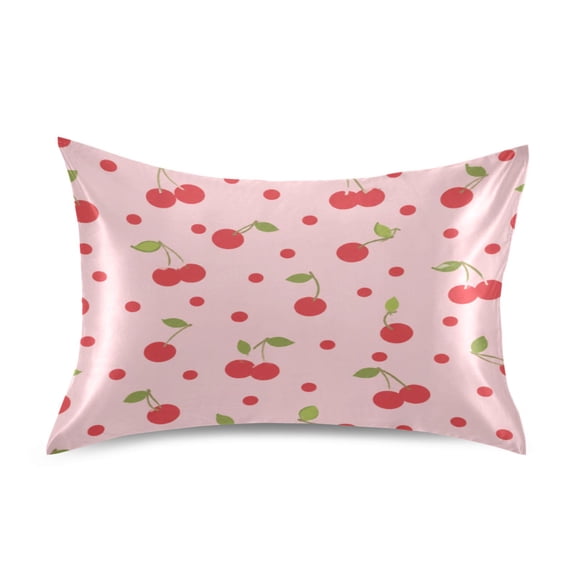 Satin Pillow Case Envelope Pillow Covers Standard Size Soft Pillow Cases for Bedroom, Dot Cherry Printed