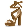 thumbnail image 1 of Sandalias De Tacones De Plataforma con Cordones para Mujer Allegra K Marrón 38, 1 of 6