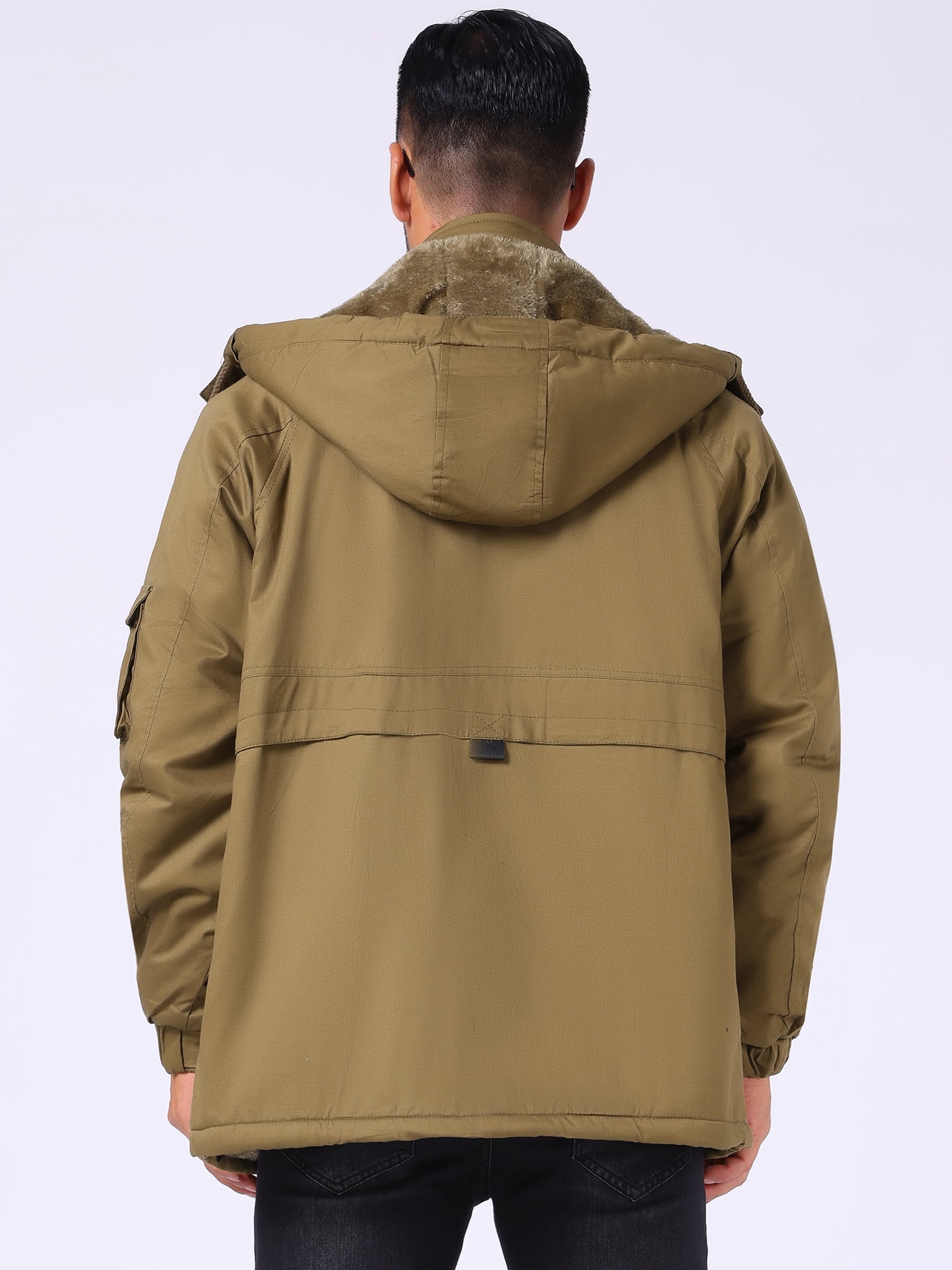 DARING DIVA Men's Winter Warm Fleece Lined Thicken Hooded Work Parka Jacket M Khaki