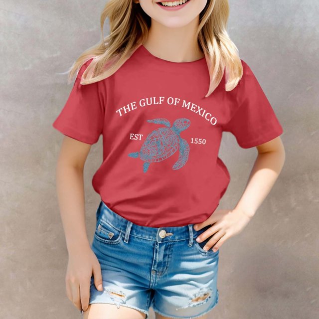 Vêtements pour Filles Col Rond Imprimé Chemise à Manches Courtes pour Fillettes Hauts d'Été pour Adolescentes Filles 3-4 Ans Vêtements Mode Tendance pour Filles