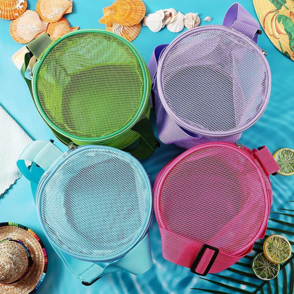 Mesh Beach Shell Bags Sea Shell Bags Kids Seashell Bags Collection Bag for Toys Swimming Accessories for Boys and Girls,4PCS