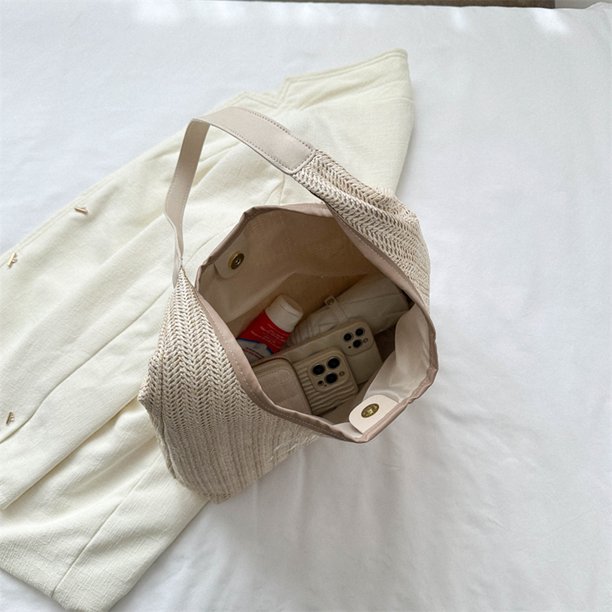 Bolso de playa para mujer, bolso de mano tejido a la moda de paja para vacaciones de verano (caqui) Ndcxsfigh Para Estrenar
