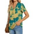 thumbnail image 4 of mfyjkho Tops De Gimnasio Para Mujer, Top/Camiseta De Manga Corta Con Cuello En V, Botones Y Rayas Degradadas Para Mujer Tops De Gimnasio Para Mujer Xl, 4 of 7