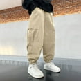thumbnail image 6 of WEIGFI Child Boys Cargo Pants For Autumn Winter Fashion Loose Fit Casual Joggers With Multiple Pockets Twill Trousers For Kids Youth School Outdoor Daily Wear Birthday Solid Color Slacks, 6 of 9