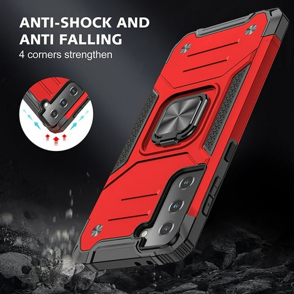 For Samsung Galaxy S21 (6.3") Armor Hybrid with Ring Holder Kickstand Shockproof Heavy-Duty Durable Dual Layer Cover ,Xpm Phone Case [ Red ]