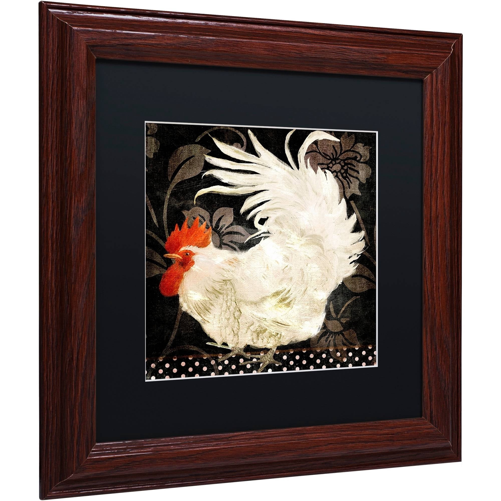 Trademark Fine Art "Rooster Damask I" Canvas Art by Color Bakery Black Matte, Wood Frame