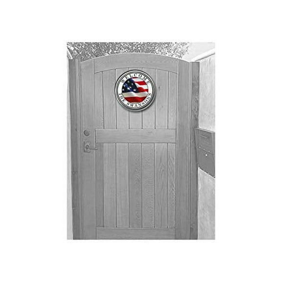 Curb-N-sign, Reflective Circular Welcome Plaque, 11in Diameter, American Flag