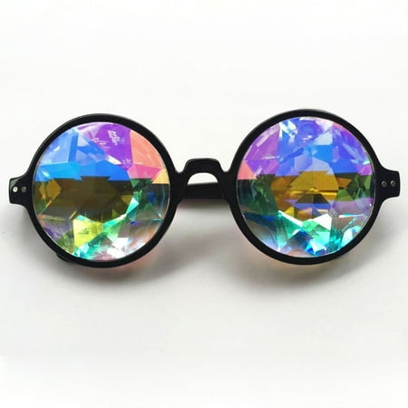 C.F.GOGGLE 2Packs Goggles Mosaic Rainbow Kaleidoscope Sunglasses Special Lens Diffraction Rave Glasses Clear Pink Black