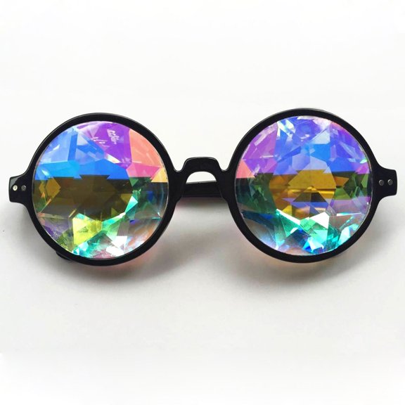SAYFUT Retro Mosaic Kaleidoscope Sunglasses 2Packs for Option Special Lens Men Women Designer Cosplay Party Easter Day Decor Goggles Glasses Black Pink Clear