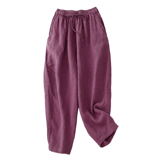 Birdeem Womens Solid Elastic Embroidered Cotton Hemp Capris