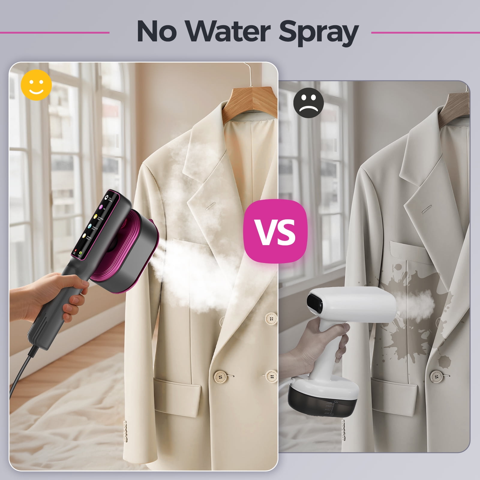 HOUGEET Products Handheld Garment Steamer, 1200W Clothes Steamer ＆ Iron 2 in 1, 13s Heat up Steam Iron LED Touch Display with 5 Modes Home Purple