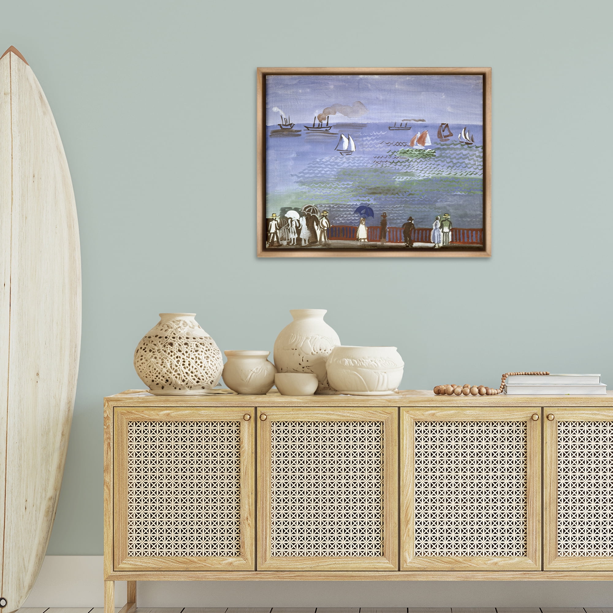 Stupell Industries Classic Raoul Dufy Nautical Scene Landscape & Nature Painting Brown Floater Framed Canvas Art Print Wall Art, 31 x 25