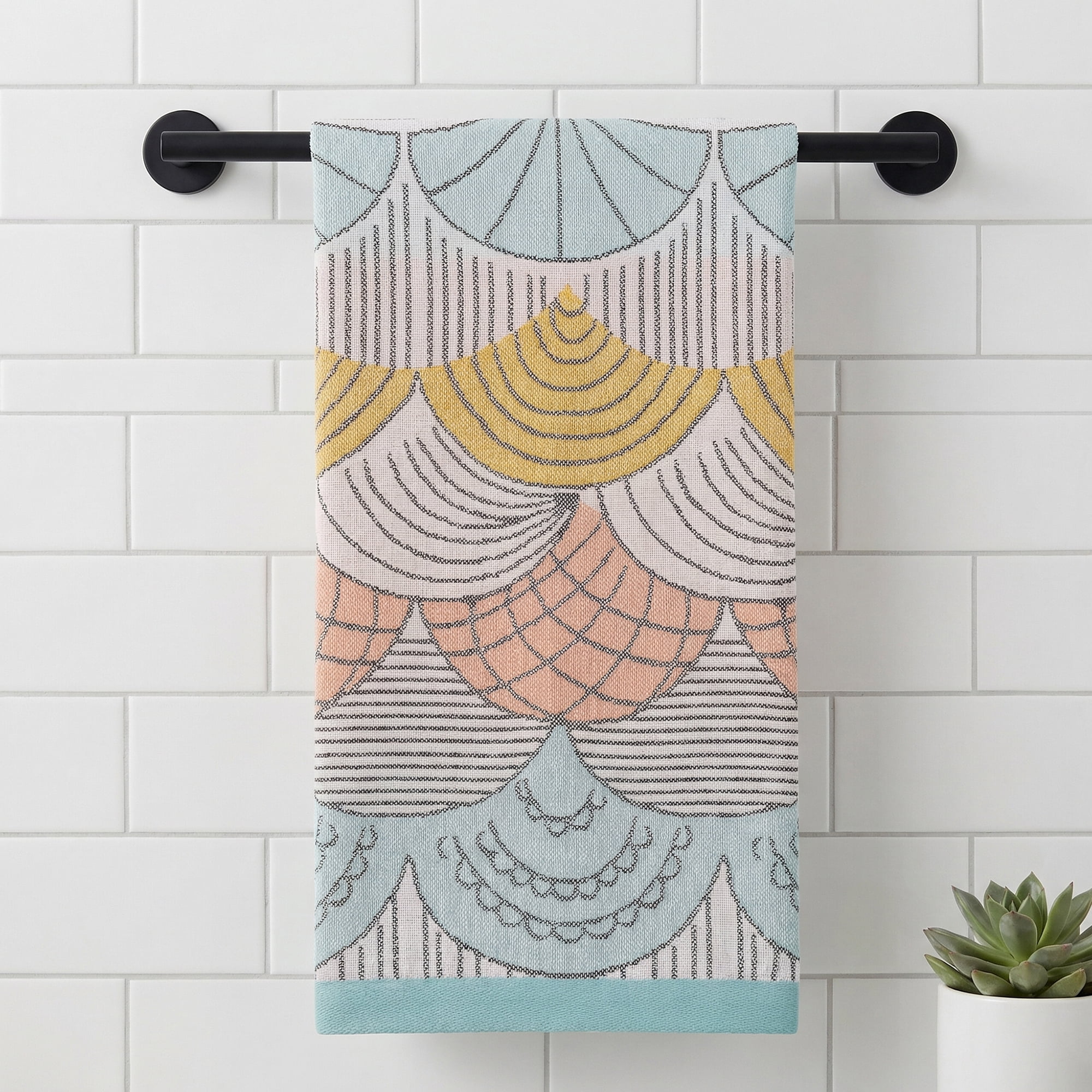 Unique Bargains Boho Cotton Cute Pattern Hand Towel Decorative Green Orange 29" x 13"