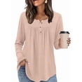 thumbnail image 2 of Camisas de Larga para Mujer, Conjuntos de Otoño, Cuello Redondo, Túnicas Casuales, Blusas de Moda, Ropa de Moda. Rosa XXL, 2 of 6