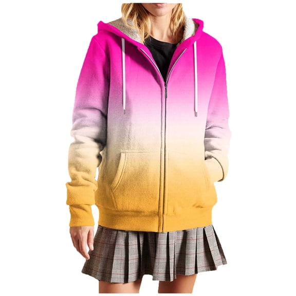 Lmnyox Fleece Lined Zip Up Hoodies for Women Fashion Casual Print Sweatshirt Jacket Fall Winter Outerwear