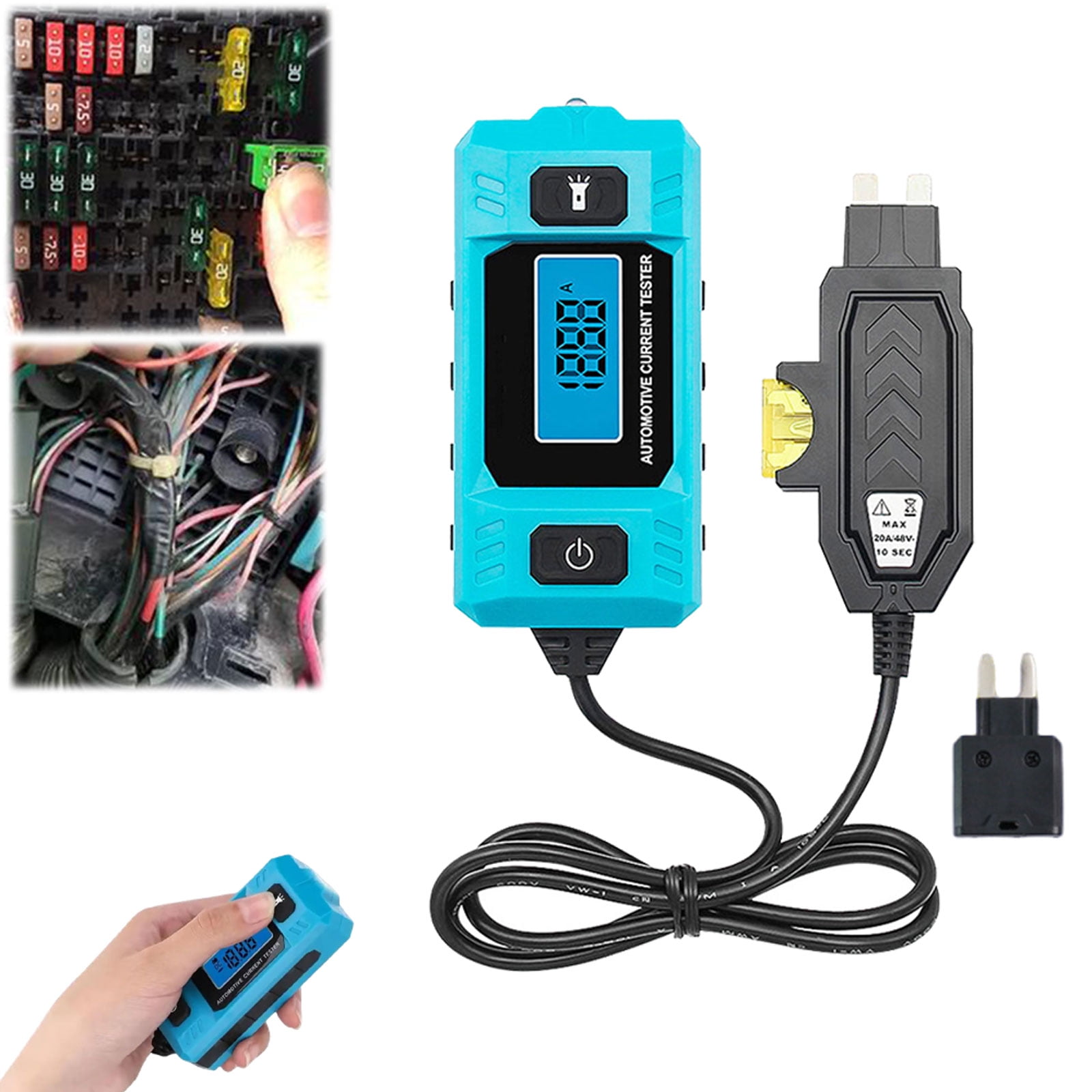 Ferjadq Automotive Circuit Fault Probe Tester Portable High Precisions 20A 48V Car Current Relay Blades Checker with LED Display Lighting for Various Vehicles