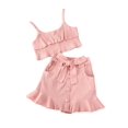 thumbnail image 5 of Kids Baby Girls Sling Ruffle Tube Top + Buttons Pocket Flared Mini Skirts Clothes Set, 5 of 5