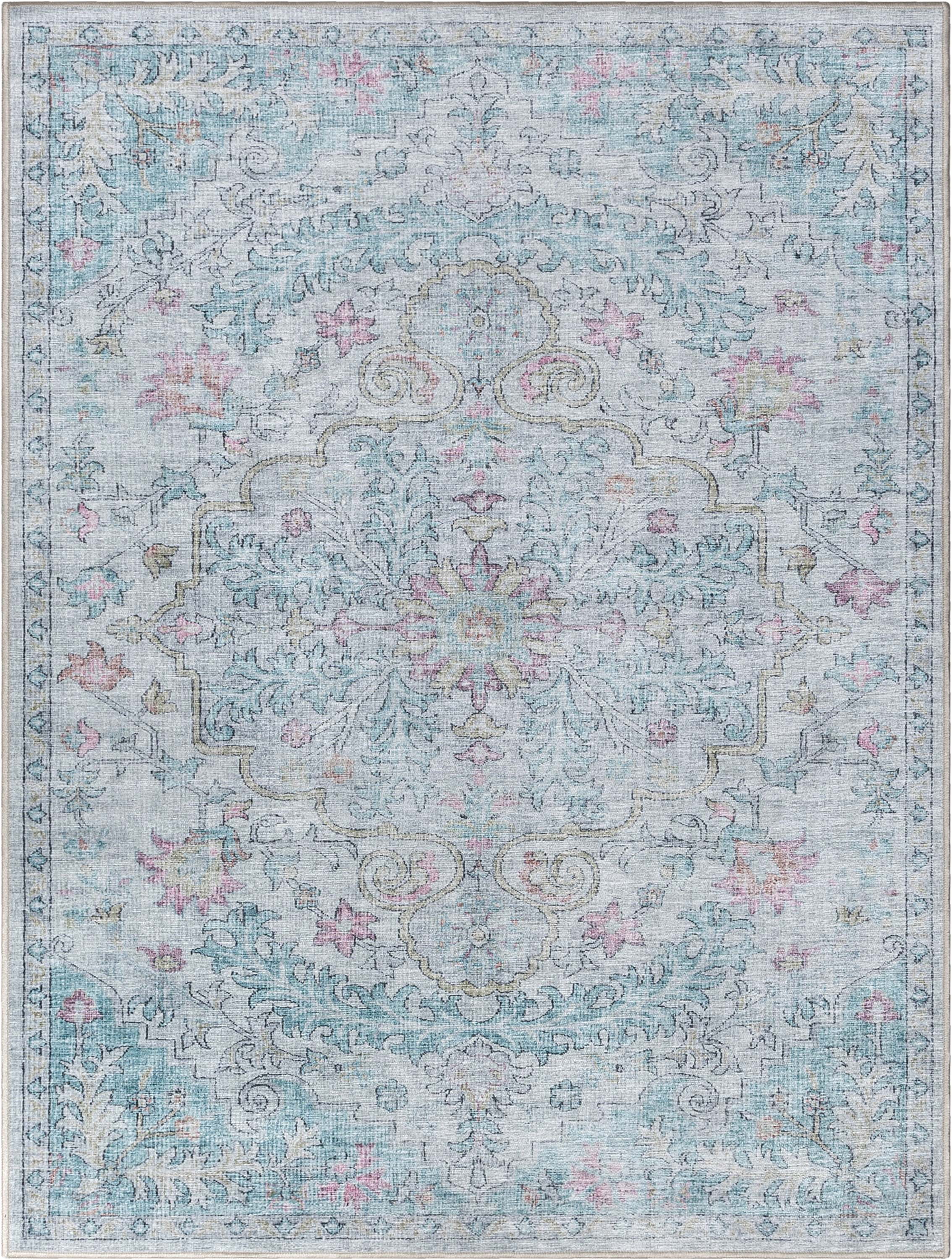 Well Woven Apollo Blythe Modern Vintage Blue 2'7" x 9'6" Runner Easy Clean Rug