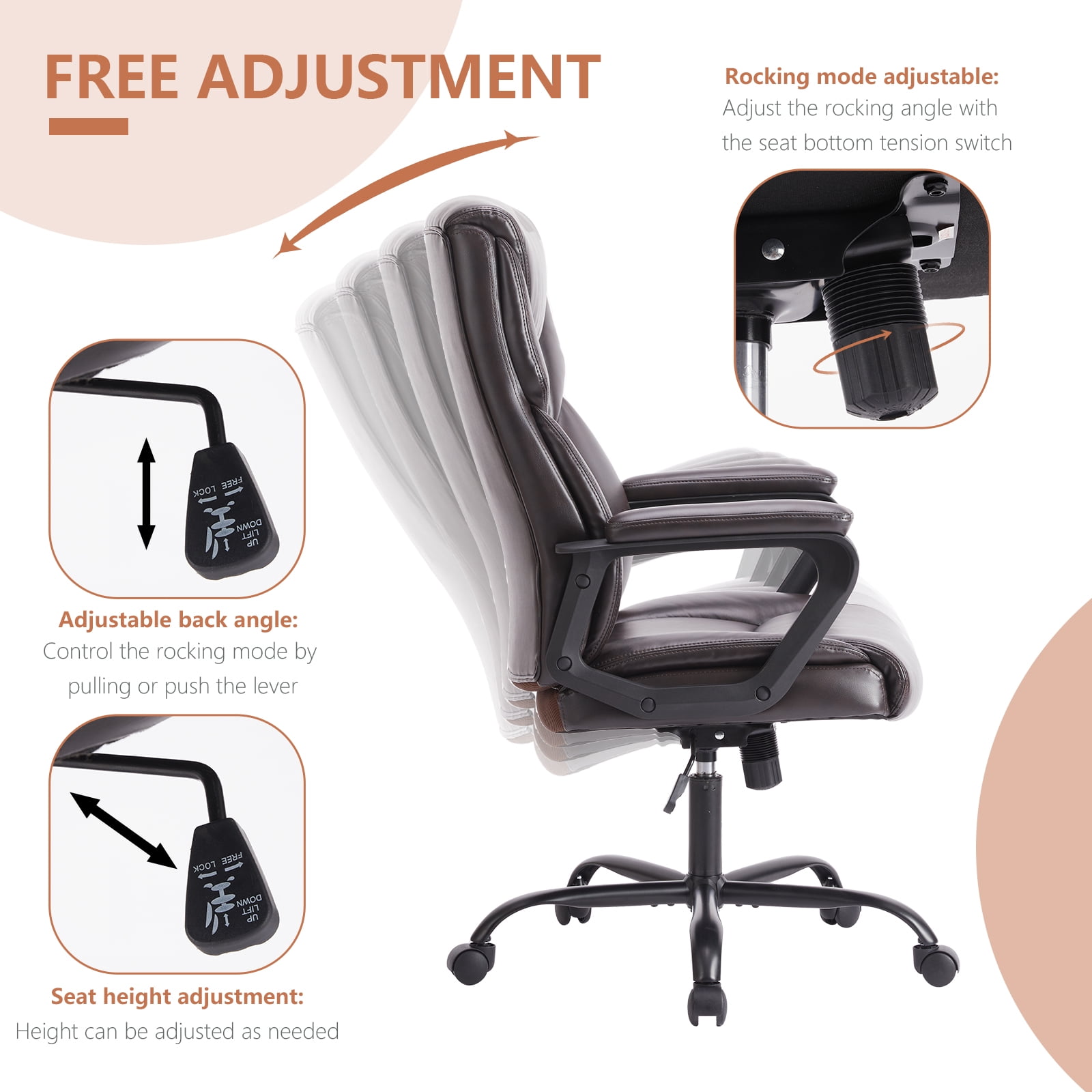 MAYEERTY Armless Office Desk Chair, Fabric Padded Modern Swivel,Height Adjustable Wide Seat Computer Task Vanity Chair for Home Office,Mid Back Accent Chair,Gray