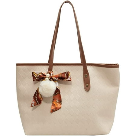 

DanceeMangoo Vintage Vegan Leather Tote Bag for Women Girls Fashion Riband Pendant Shoulder Bag