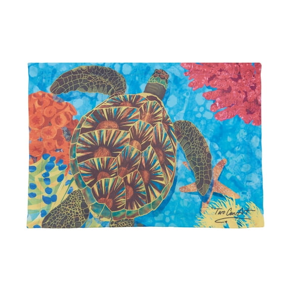 Nautical Sea Turtle & Coral Printed Single Placemat Summer Starfish, 13.5" x 19"