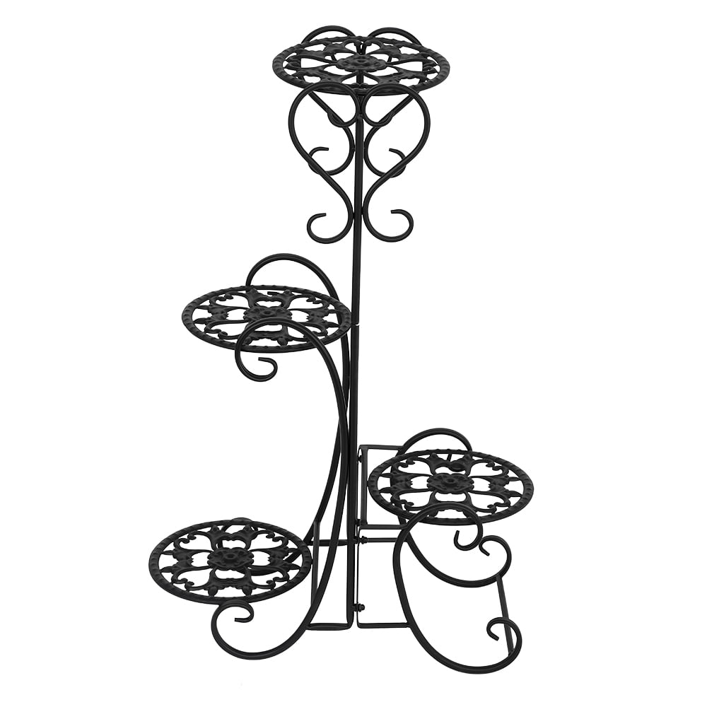 Lowestbest Metal Decoration Plant Stand, Plant Display Rack with 4 Potted Square Plant Pot, Ladder-Shaped Stand Shelf for Garden, Black Lowestbest Metal Decoration Plant Stand, Plant Display Rack with 4 Potted Square Plant Pot, Ladder-Shaped Stand Shelf for Garden, Black