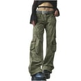 thumbnail image 7 of Y2K Women Mid Rise Straight Wide Leg Cargo Pants Jeans Retro Pockets Denim Trousers Harajuku Street Wear for Girls, 7 of 7