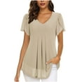 thumbnail image 2 of Elainilye Fashion Ladies Tops Chiffon Solid Color Casual V-Neck Short Sleeve T-shirt Tops,Beige, 2 of 6