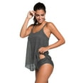 thumbnail image 4 of Tankini pour Femmes Gris/bleu à Superposition de Dentelle à Bretelles Spaghetti, 4 of 5