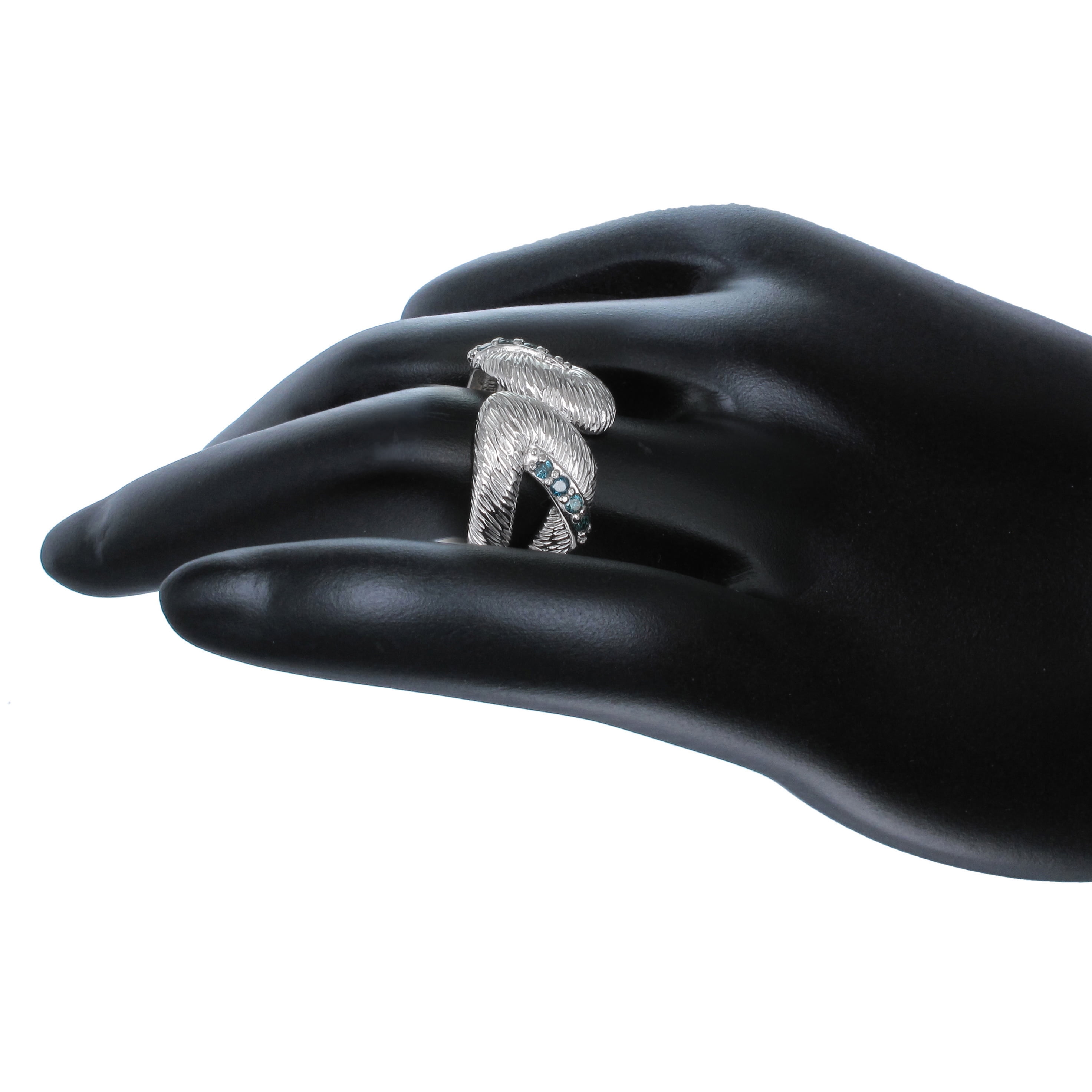 Vir Jewels 0.15 CTTW Blue Diamond Ring .925 Sterling Silver with Rhodium Plating Size 7 Female Adult