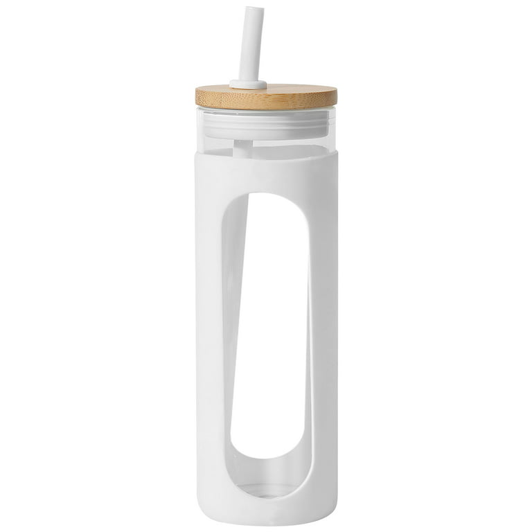 Phoenix 20oz Glass Water Bottle - Glass Tumbler with Silicone Protective Sleeve Bamboo Lid and Straw - Dishwasher Safe