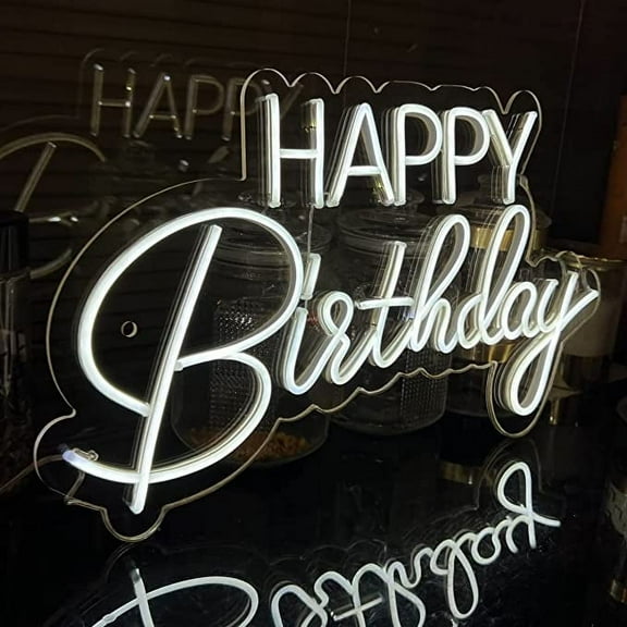 Happy Birthday Neon Sign 22” x 13” Cool White for Decor Birthday Gifts for Kids