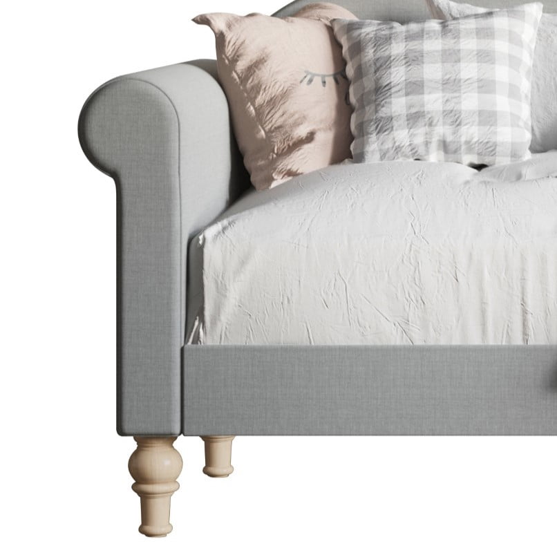 Home Design Chaise Upholstered Twin Daybed with Arched-Back Design, Gray – Adult Guest Room or Living Room, Easy Assembly