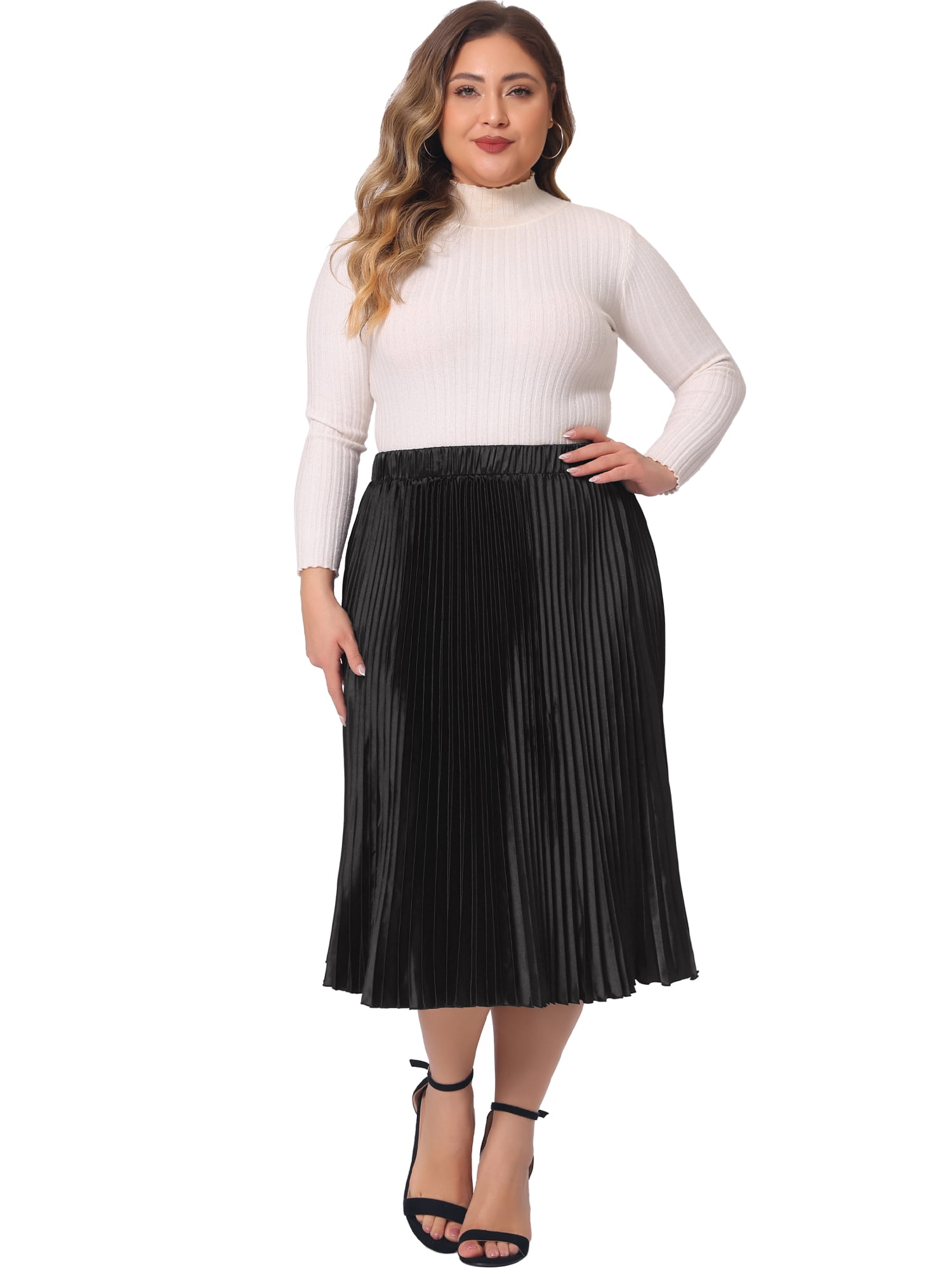 DARING DIVA Women's Plus Size Elastic High Waist Metallic Pleated Skirt 4X Black