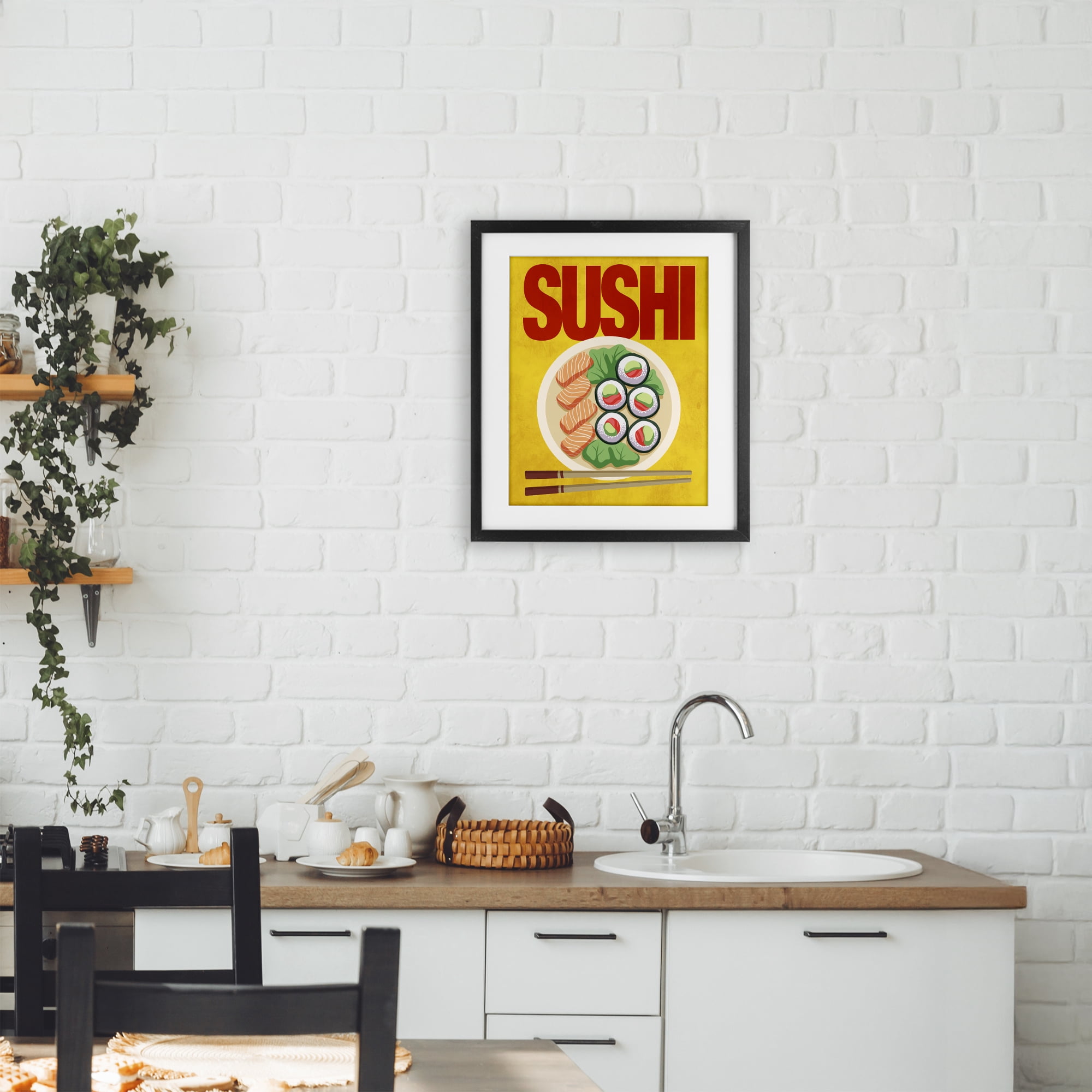 Stupell Industries Bright Sushi & Chopsticks Black Framed Print Under Glass, design by Marcus Prime