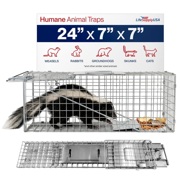 24" Humane Cat Trap for Stray Cats, Collapsible Live Animal Cage for Feral Kittens, Possum, Raccoon, Rabbit, Armadillo Trap Catch and Release by LifeSupplyUSA