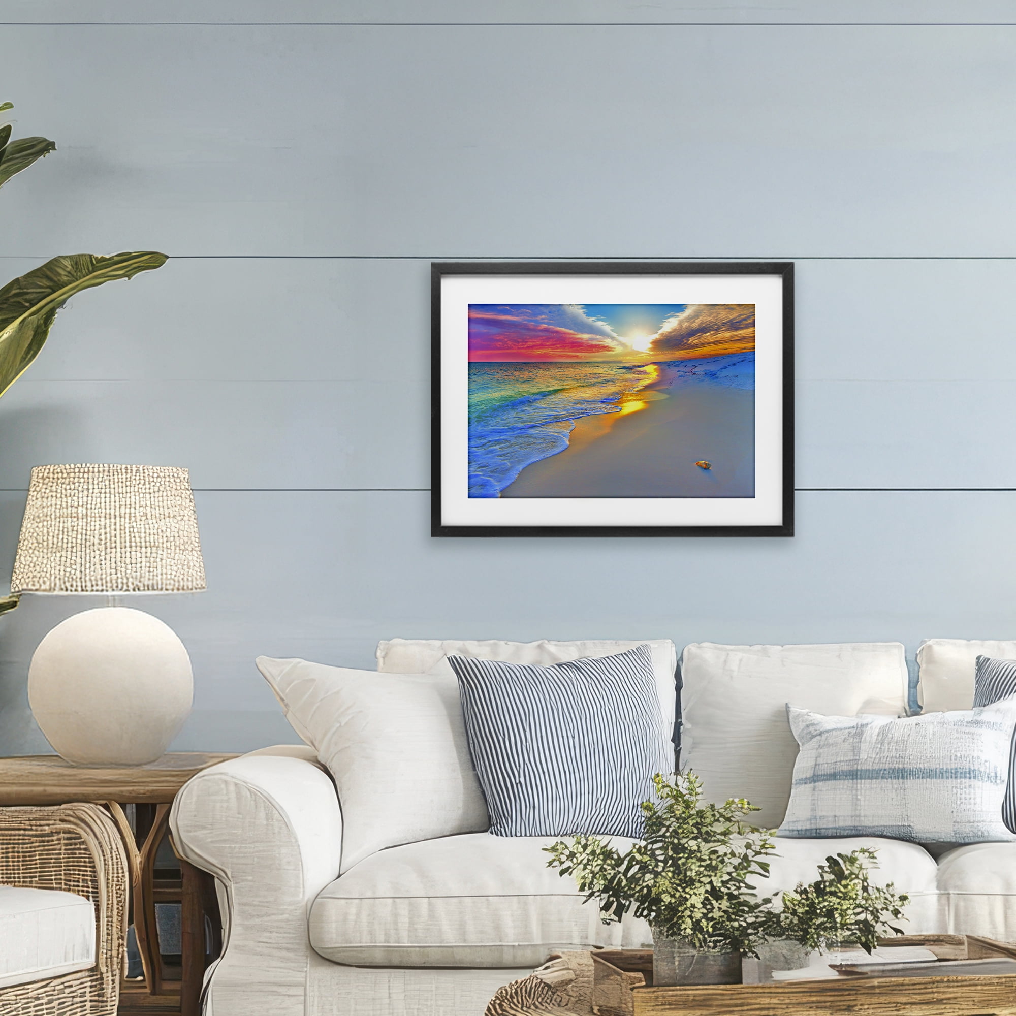 Stupell Industries Prismatic Rainbow Sunset Beach Black Framed Print Under Glass, design by Eszra Tanner