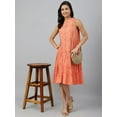 thumbnail image 3 of Janasya Indian Women's Peach Cotton Floral Block Print Flared Western Dress, 3 of 8